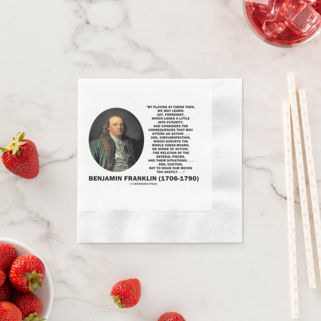 Playing Chess Caution Benjamin Franklin Quote Napkin (Insitu)
