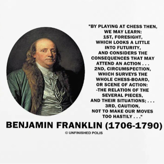 Playing Chess Caution Benjamin Franklin Quote Planner (Franklin's words of wisdom on why everyone should play chess as one can learn a lot from the game)