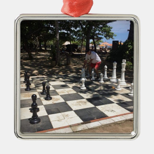 Playing Chess in Bali Metal Tree Decoration (Front)