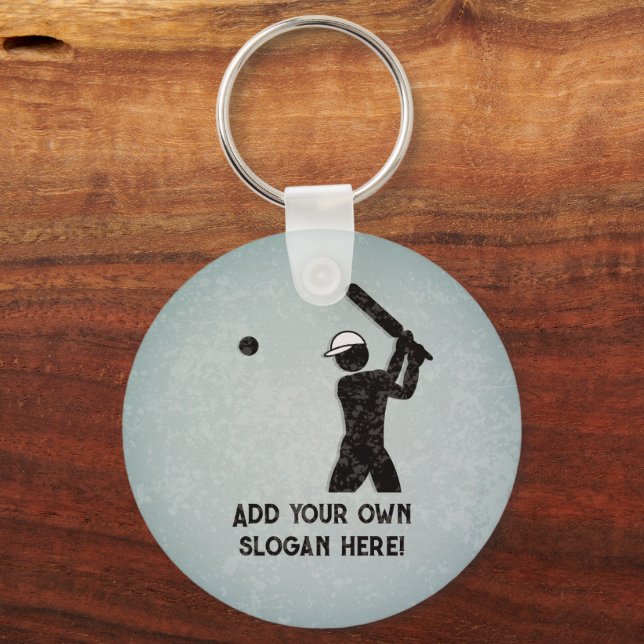 Playing Cricket - Bat and Ball - add your text Key Ring (Front)