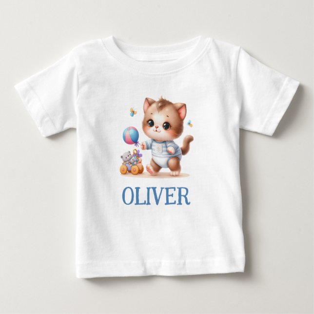  Playing Cute Kitten Personalised Baby T-Shirt (Front)