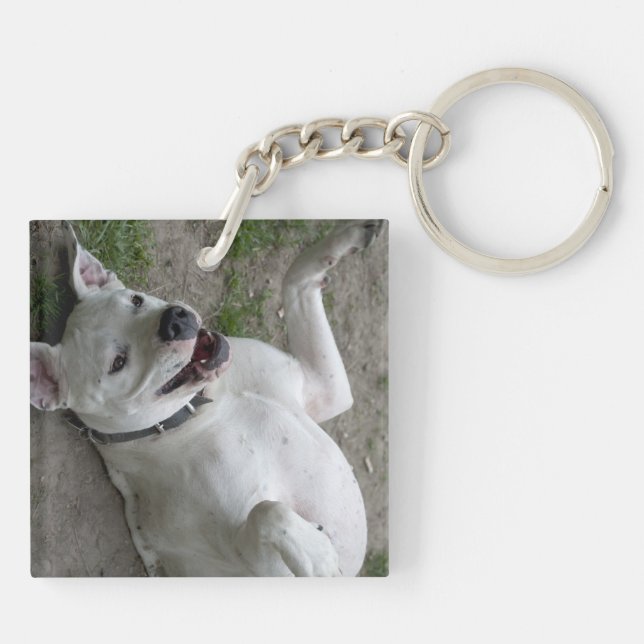 Playing Dogo Argentino Key Ring (Back)