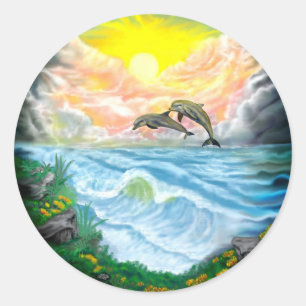 Playing Dolphins in the Sunshine Classic Round Sticker