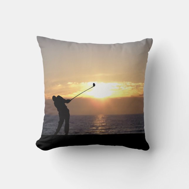 Playing Golf At Sunset Cushion (Front)