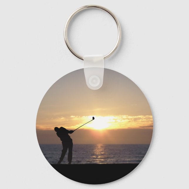 Playing Golf At Sunset Key Ring (Front)