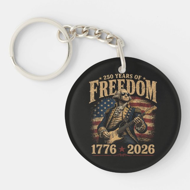  Playing Guitar 250 Years 4th July Key Ring (Front)