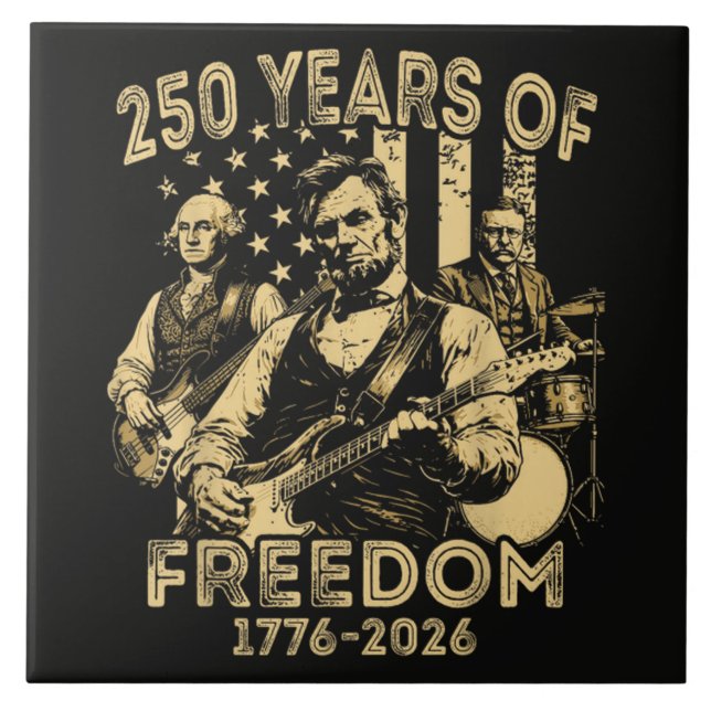 Playing Guitar 4th July 250th Anniversary Ceramic Tile (Front)