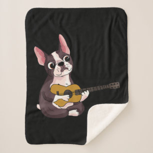 Playing Guitar Guitarist Frenchie Bulldog Gift Sherpa Blanket
