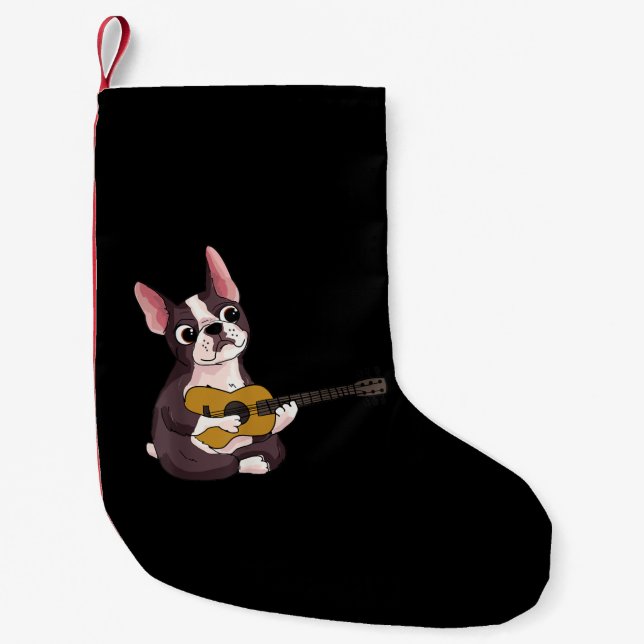 Playing Guitar Guitarist Frenchie Bulldog Gift Small Christmas Stocking (Front)