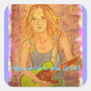 playing guitar is good therapy square sticker