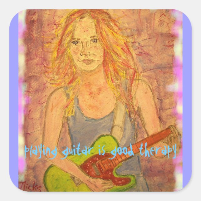 playing guitar is good therapy square sticker (Front)