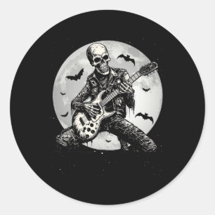 Playing Guitar Punk Rock Music Halloween Mens Kids Classic Round Sticker