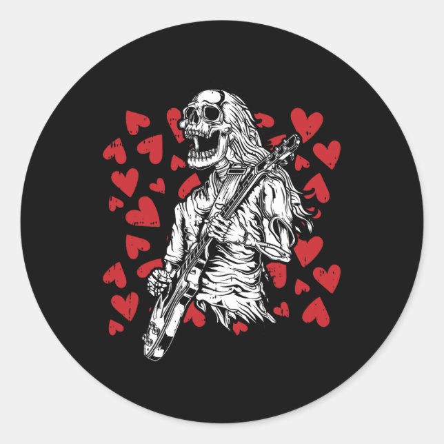 Playing Guitar Valentines Day Cool Rock Musician  Classic Round Sticker (Front)