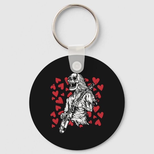 Playing Guitar Valentines Day Cool Rock Musician  Key Ring (Front)