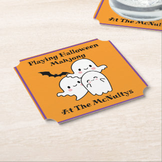 Playing Halloween Mahjong Personalise NAME Paper Coaster
