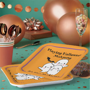 Playing Halloween Mahjong Personalise NAME Paper Plate