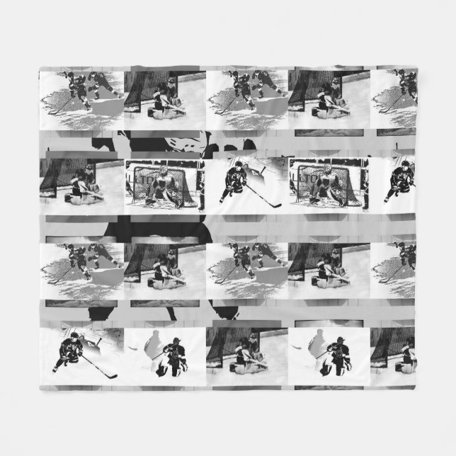 Playing Hockey - Ice Hockey Players Fleece Blanket (Front (Horizontal))