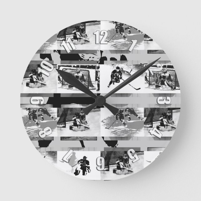 Playing Hockey - Ice Hockey Players Round Clock (Front)