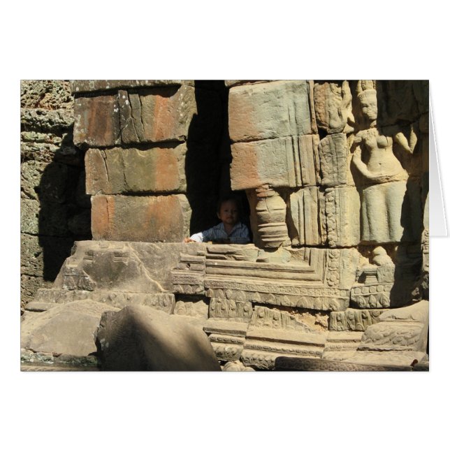 Playing in the Ruins ... Ta Prohm, Cambodia Card (Front Horizontal)