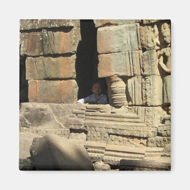 Playing in the Ruins ... Ta Prohm, Cambodia Magnet (Front)