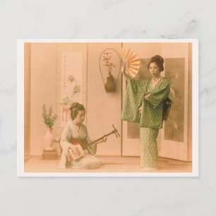 "Playing Instruments and Dancing” 舞い 日本 着物 女性 三味線 Postcard