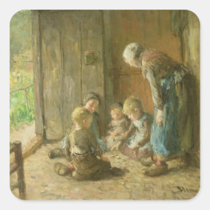 Playing Jacks on the Doorstep Square Sticker