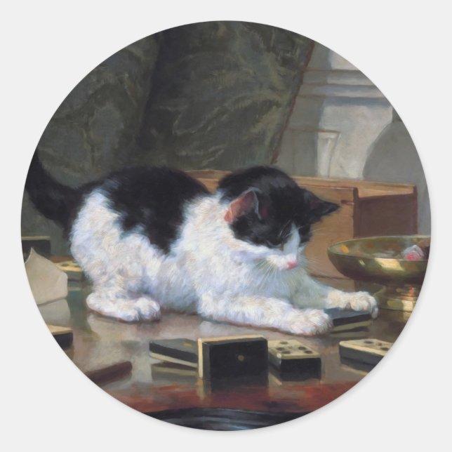 Playing Kitten by Henriëtte Ronner-Knip Classic Round Sticker (Front)