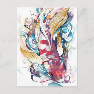 Playing Koi postcard