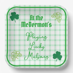 Playing Lucky Mahjong Watercolor Shamrocks Paper Plate