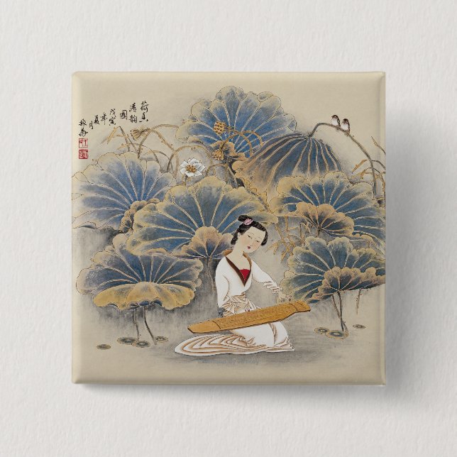Playing Music by Lotus Pond 15 Cm Square Badge (Front)