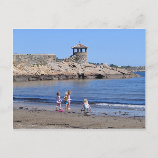 Playing On the Beach in Rockport, MA Postcard (Front)