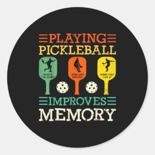 Playing pickleball improves memory funny vintage classic round sticker