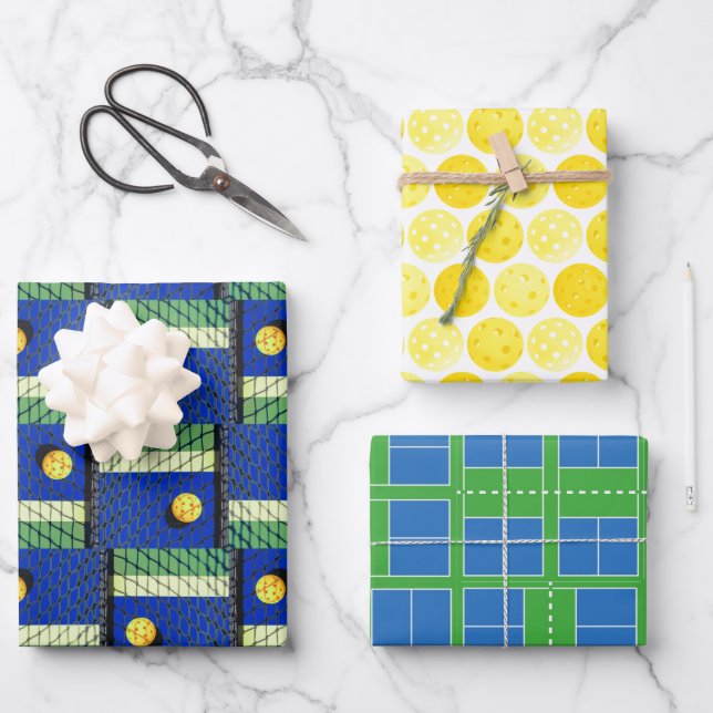 Playing Pickleball 'Til the Streetlights Come Blue Wrapping Paper Sheet (Front)