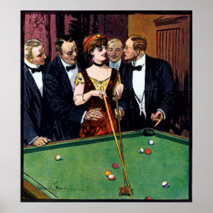Playing Pool Vintage Poster