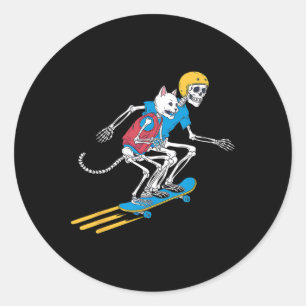 Playing Skateboarding Skeleton Skateboard 1  Classic Round Sticker