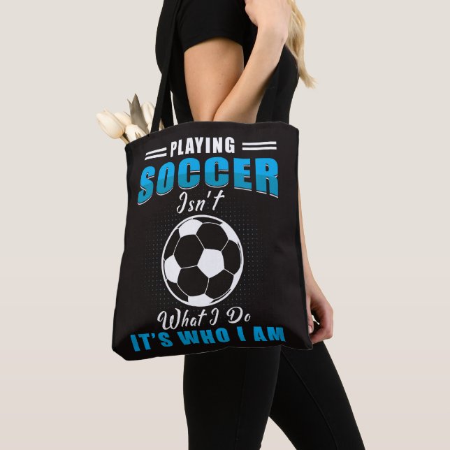 Playing soccer tote bag (Close Up)