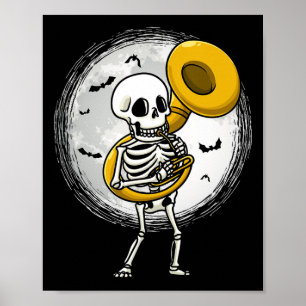 Playing Sousaphone Tuba Instrument Halloween Band Poster