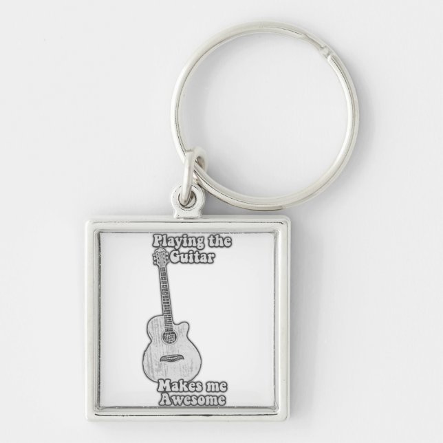Playing the guitar makes me awesome. black & white key ring (Front)