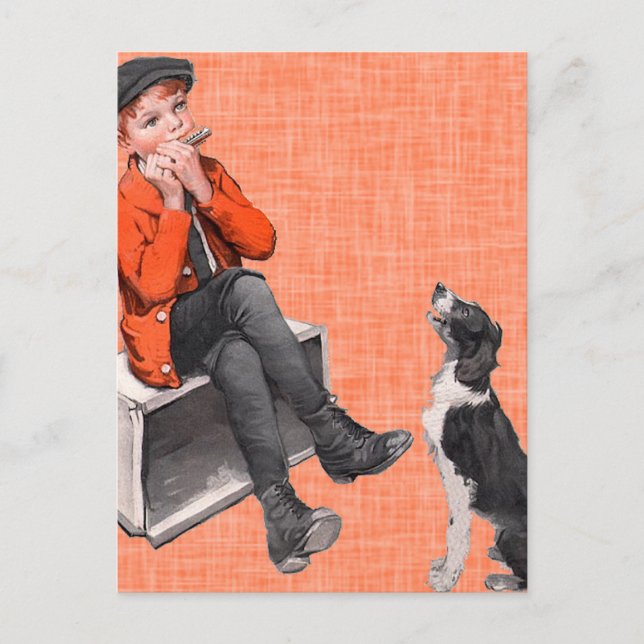 Playing The Harmonica Postcard (Front)