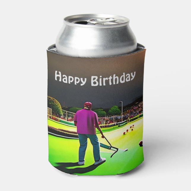 Playing Twilight Lawn Bowls, Birthday Can Cooler (Can Front)