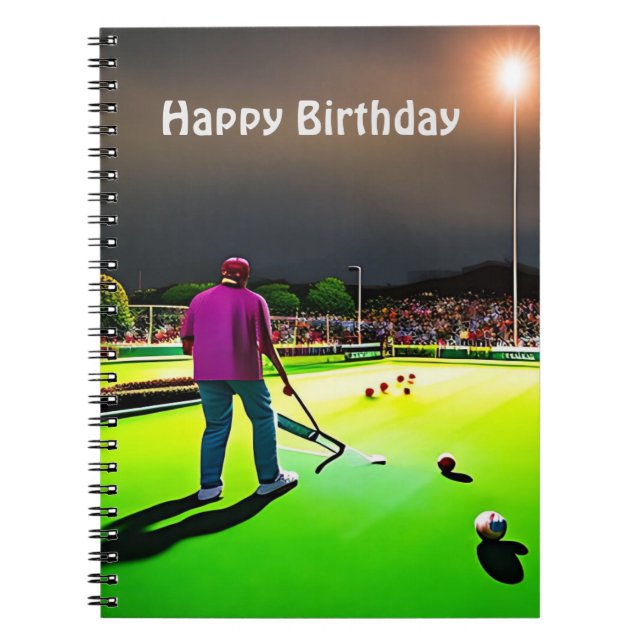 Playing Twilight Lawn Bowls,  Birthday Notebook (Front)