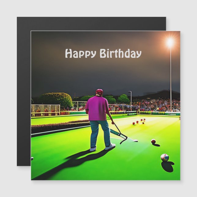 Playing Twilight Lawn Bowls Magnetic Birthday Card (Front/Back)