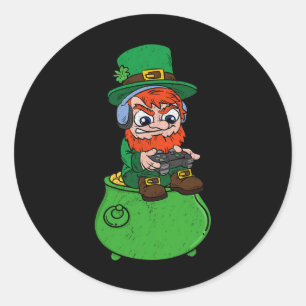 Playing Video Game St Patrick's Day Gamer  Classic Round Sticker