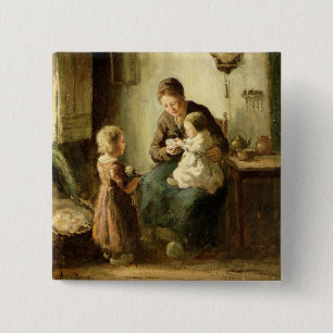 Playing with baby, 19th century 15 cm square badge