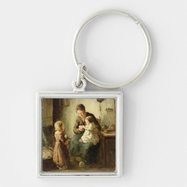 Playing with baby, 19th century key ring (Front)