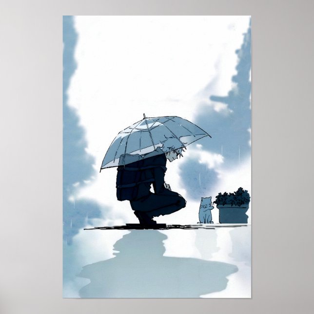 Playing with Cat on Rainy Day Poster (Front)