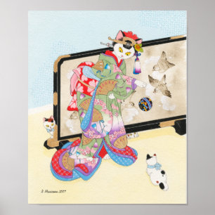 Playing With Cats Ukiyoe Print Moussart