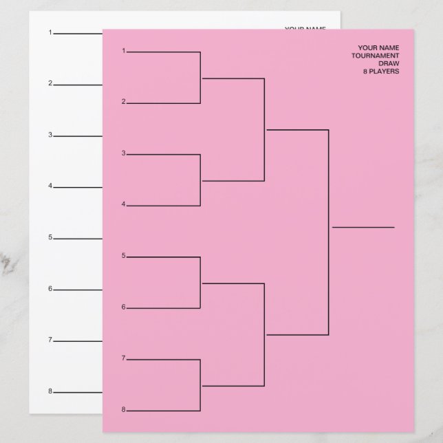 Playoff bracket draw template sheet for 8 teams (Front/Back)