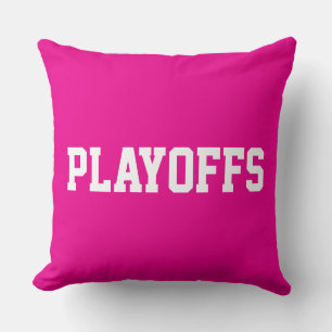 PLAYOFFS 70s White Athletic Text On Bright Pink Cushion