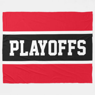 PLAYOFFS Athletic Bright Red Black White Stripes Fleece Blanket